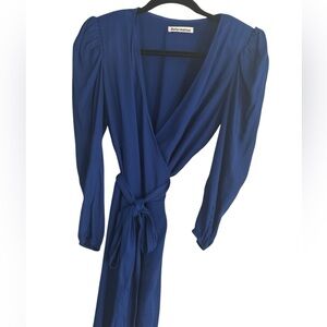 Reformation Royal Blue Long Sleeve Padded shoulder wrap midi Dress small